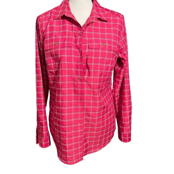 Eddie bauer classic fit pink plaid collared button up women’s medium - Picture 2 of 12